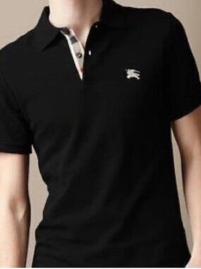 Mens Burberry Brit Black (Item- 95) Logo Short Sleeve Pique Polo Shirt XL